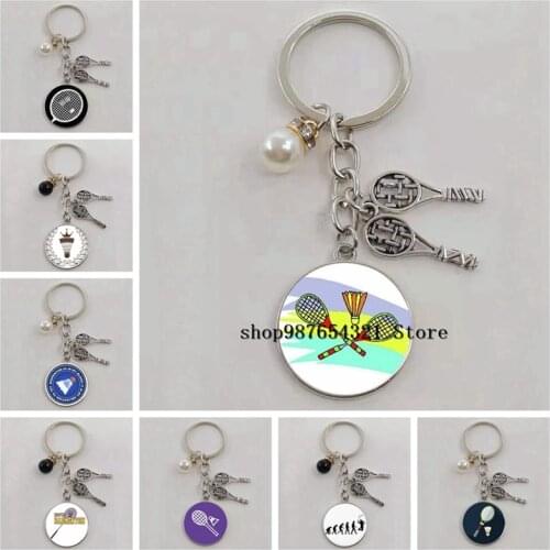 Novelty fashion photo accessories retro badminton keychain men and women leisure sports keychain ring fixed car bag