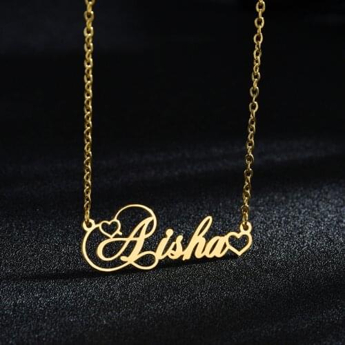 Acheerup New Personalized Name Necklaces for Women Double Heart Stainless Steel Jewelry Gift Custom Letters Nameplate Pendant
