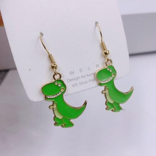 New Style Cute Alloy Green Dinosaur Earrings Womens Jewelry Gift
