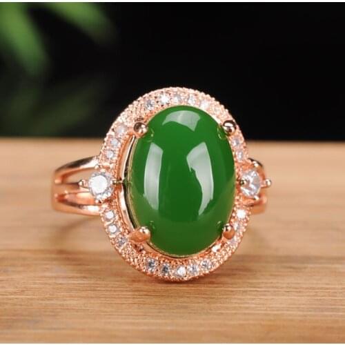 Authentic hetian Jade Ring female premium 925 silver rose gold inlaid natural jasper egg face hand ornaments ring