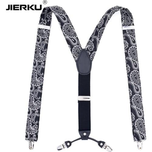 JIERKU Suspenders Mans Braces Leather 6 Clips Suspensorio Fashion Trousers Strap Father/Husbands Gift Tirantes Hombre CR6C-1