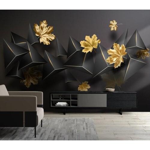 Custom Any Size Murals Wallpaper Modern 3D stereo black Golden leaves Living Room TV Sofa Bedroom Backdrop Wall wallpaper