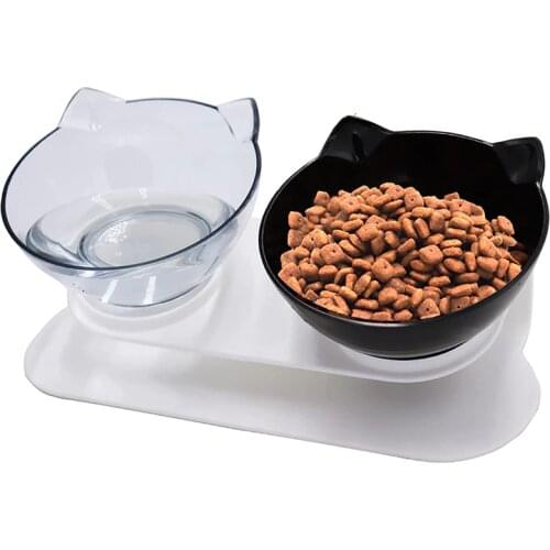 Non-slip Cat Bowls15°Tilted Double Dishes Feeder Products with Raised Stand Food Water for Pet and Small Dog Protection Cervical