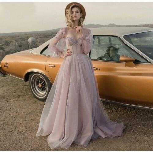 Dusty Rose 3D Flower Wedding Dresses Long Tulle Puffy Ruffle Robe De Mariage Bridal Gown Said Mhamad Wedding Gown 2021