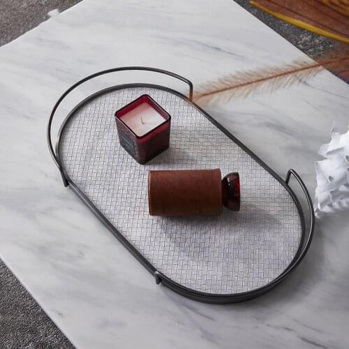 Luxtry Oval Metal Leather Jewelry Tray Desktop Organizer Decor Home Hotel Storage Ornaments Tea Table Storage Tray Soft Pack