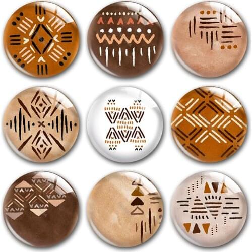 Handmade Geometric Pattern Native Khaki Tribe Round Photo Glass Cabochons Demo Flat Back DIY Jewelry Making Findings Accessory