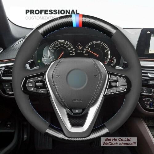 DIY Hand Stitching PU Carbon Fiber Black Suede Car Steering Wheel Cover for BMW G20 F44 G22 G23 G26 G30 G32