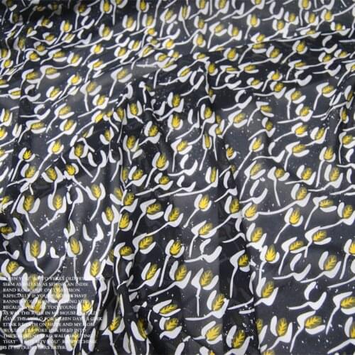 LEO&LIN Large Wide Black and White Flower Silk Elastic Georgette Chiffon Silk Clothing Fabric DIY Patchwork Tissue