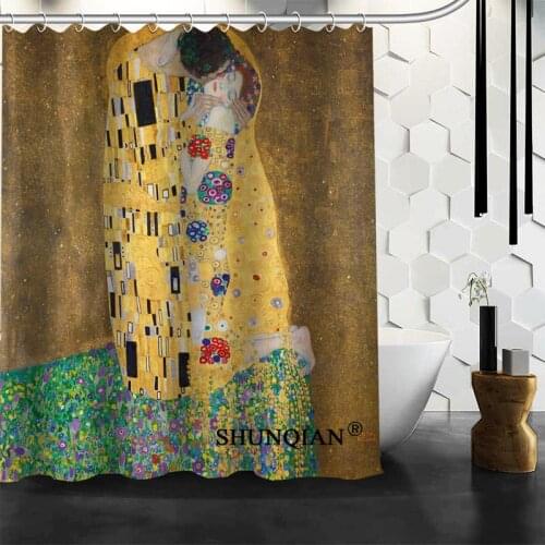 Shunqian The Kiss Gustav Klimt Shower Curtain 3D Printing 12 Hooks For The Bathroom High Quality Polyester Fabric Bath Curtain