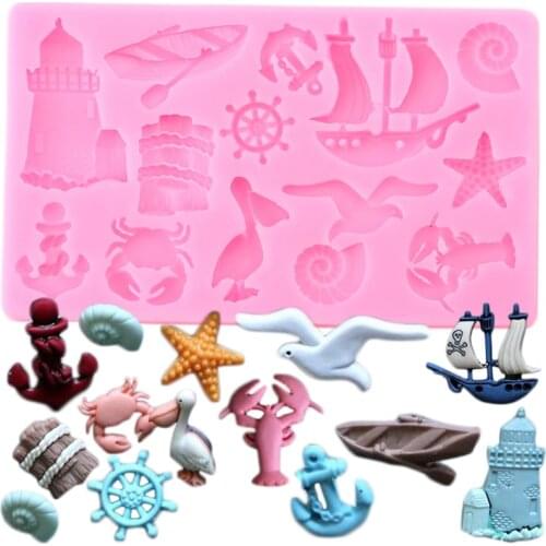 Sea Animals Silicone Molds Sailboat Anchor Seagull Shell Chocolate Candy DIY Party Cupcake Topper Fondant Cake Decorating Tools