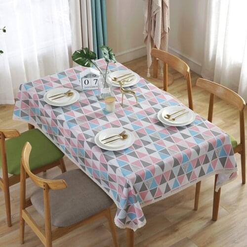 Cotton Linen Tablecloth Color Triangular Geometry Tablecloth Home Party Decoration Tablecloth