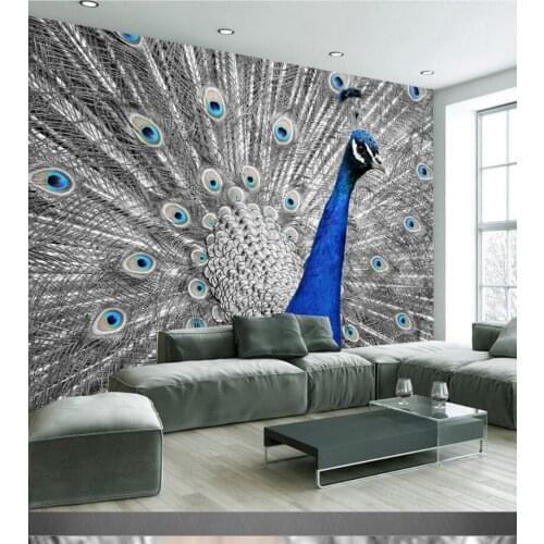 Modern light luxury simple and beautiful blue peacock open screen photography close-up background wall wallpaperpapel de parede