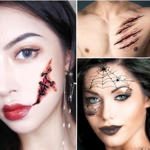 Halloween Tattoo Sticker Waterproof Temporary Stitched Wound Scary Scars Tattoo Sticker For Halloween Decor
