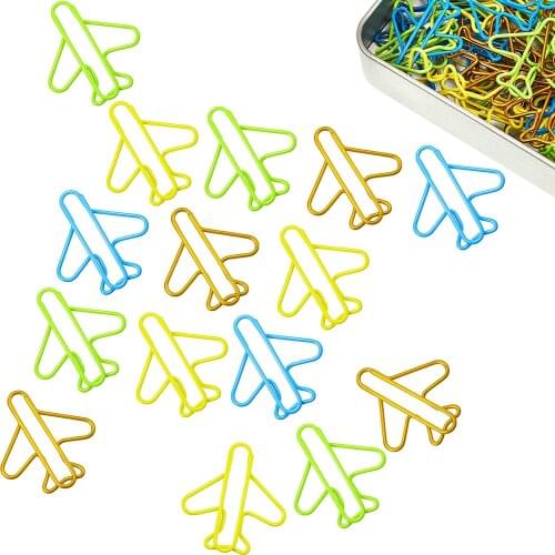 48 Pieces Airplane Paper Clips Cute Plane Paper Clips, Multi Colors, Per Box in A Tin Can, Clip Holder, School Office Supplies
