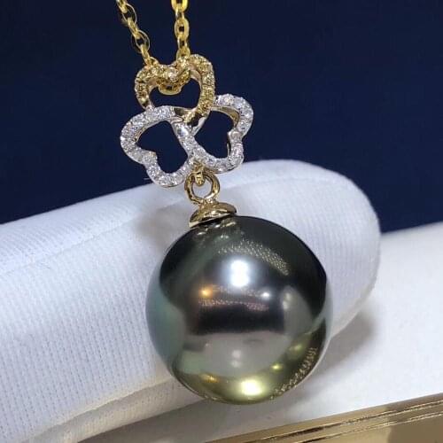 Pearl Pendant 1026 Fine Jewelry 18K Gold Natural Tahiti Black Pearl 12-11mm Pendant Necklaces for Women FIne Pearls Pendants