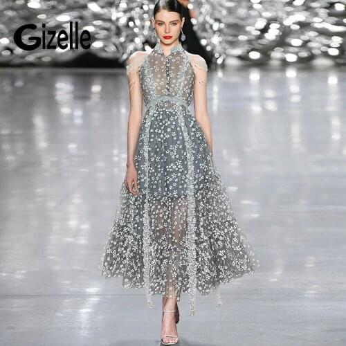 Gizelle Designer Runway Dress Women Summer Sleeveless Lace Party Dinner Dresses Floral Luxury Vestidos Plus Size Robe Goblincore