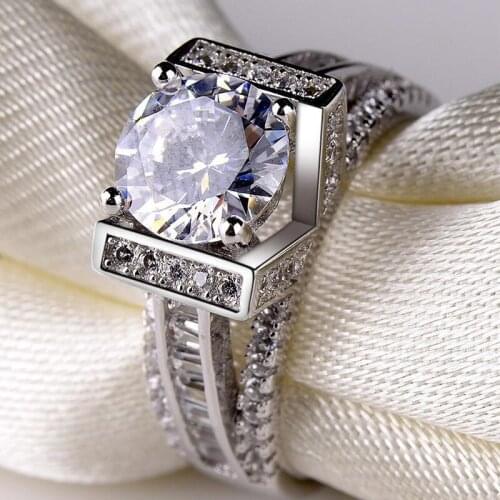 Fashion Charm Ring Silver Color Princess Cut Round AAAAA CZ Stone Engagement Wedding Band Rings For Women Jewelry Gifts