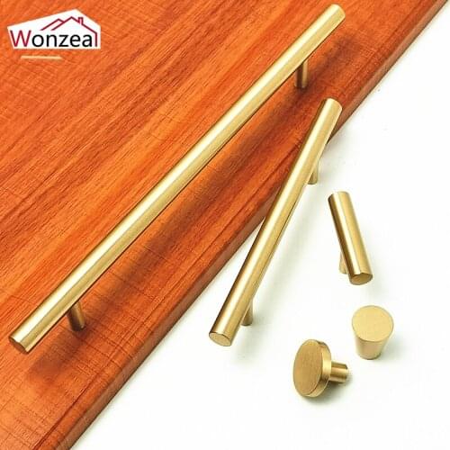 1pc T Bar Pure Copper Kitchen Cabinet Handles Cupboard Door Pulls Vintage Brass Golden Color Drawer Knobs Furniture Hardware
