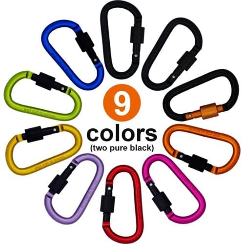 10PCS/Lot Locking Carabiner Aluminum 8cm D Ring Hiking Clips for Hiking Outdoor Camping Fishing Climbing Backpack Buckle Keychai