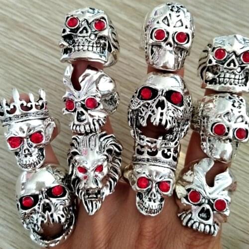 25pcs Big Head Red Eye Skull Gothic Skeleton Ring Mens Biker Rocker Ring Party Punk Jewelry Man Gift