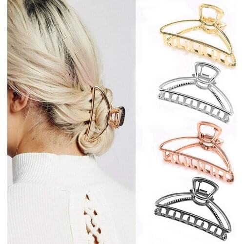 4PCS Large Metal Hair Claw Clips Hollow Non-slip Hair Catch Barrette Jaw Clamp for Women Half Bun Hairpins for Thick Hair