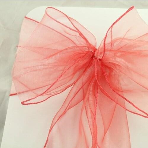 70pcs 18x275cm Dark Coral Wedding Organza Chair Cover Sashes Bow Sash Wedding Banquet Party Decoration Free Shipping
