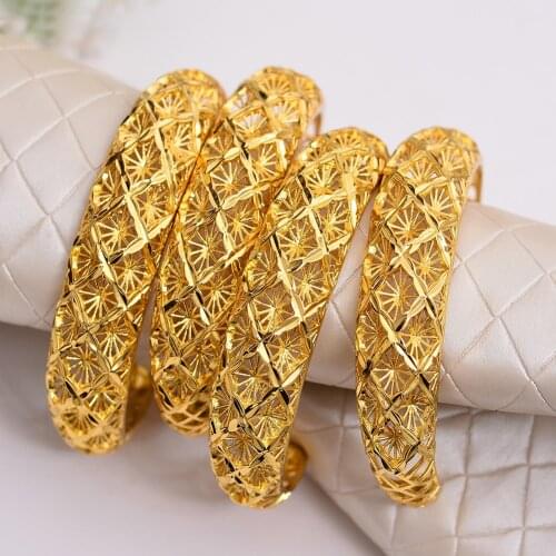Annayoyo 4pcs 24K Gold Color Arab Ethiopia Bracelets Bangles For Women Bracelet Jewelry Wholesale Ramadan Christmas Halloween