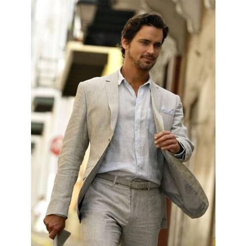 ANNIEBRITNEY 2020 Summer Beach Light Grey Men Wedding Suit Custom Grey Groom Wedding Tuxedo Summer Prom Wedding Business Suit