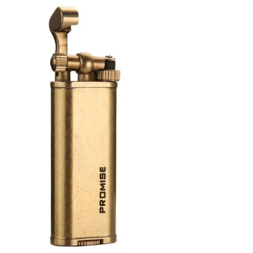 Promise flame gasoline lighter； brass material Wheel flint Vintage antique oil lighter