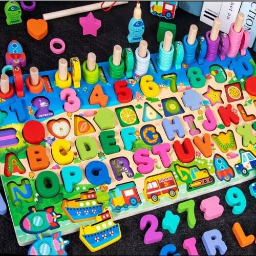 Wooden Montessori Educational Toys Kids Early Learning Infant Shape Color Match Board Toy Puzzle Math Toys Gift For Children