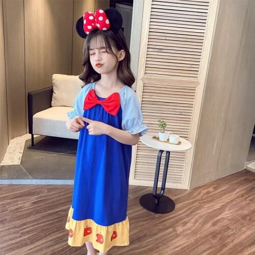 Disney Summer Bow Dress Girl Skin Friendly Breathable Baby Princess Dress Pure Cotton Dress Kids Clothes Girls Snow White Dress