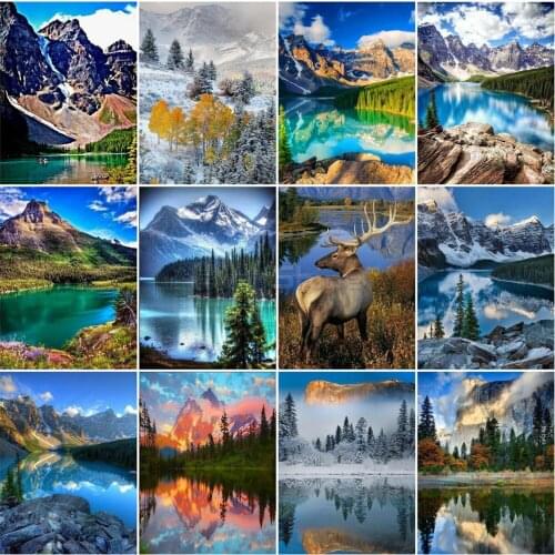 EverShine 5D Mountain Paint With Diamonds Full Square Cross Stitch Diamond Art Bead Picture Kits Landscape Home Decoration