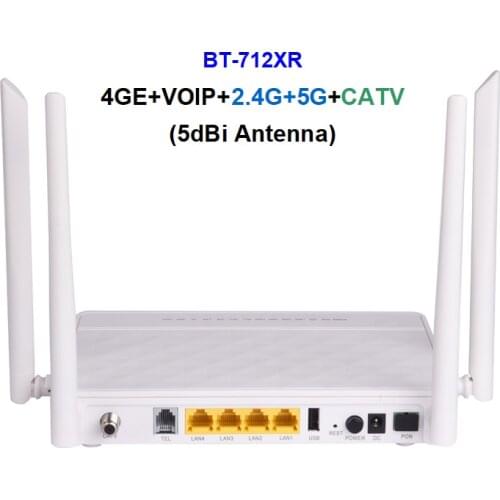 FTTH Terminal Equipment Dual Band Wifi XPON GEPON ONU 5ghz 2 4 8 PORT EPON GPON Modem 4GE+VOIP+2.4G+5G+CATV 5dBi Antenna