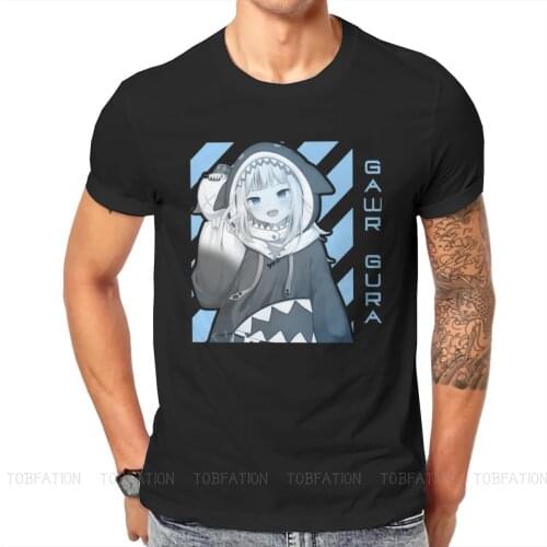 Hololive VTuber Gawr Gura Tshirt Black for Men Large T Shirt Casual Mens Tops Short Sleeve