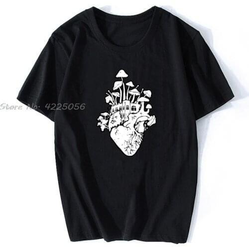 Mushroom Heart Mens T Shirt Guys Vintage Style Acid Psychedelic Hippie T-shirt Print Fashion Men Cotton Tshirt Tees Streetwear