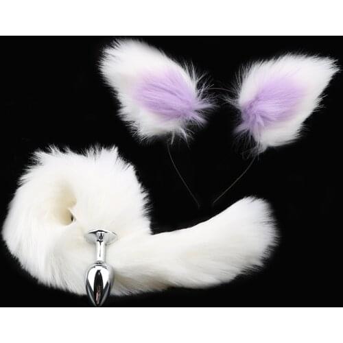 Smooth Touch Cute Anal Plug Sex Toys For Women Men Couples Soft Fox Tail Metal Butt Plug Anus Dilator With Cat Ears Headbands
