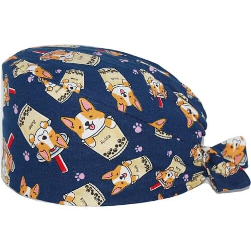 Surgicals Cap Buttons 100% Cotton Anime Print Nursing Caps Beauty Salon Pet Shop Nurse Working Accessories Scrubs Hat Wholesale