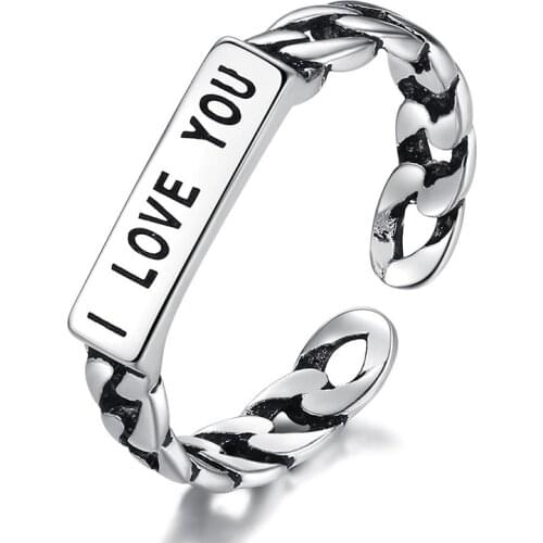 Letter "I Love You" Sweet Romantic Love Vintage Thai Silver Color Adjustable Ring For Women Simple Fashion Jewelry S-R2184