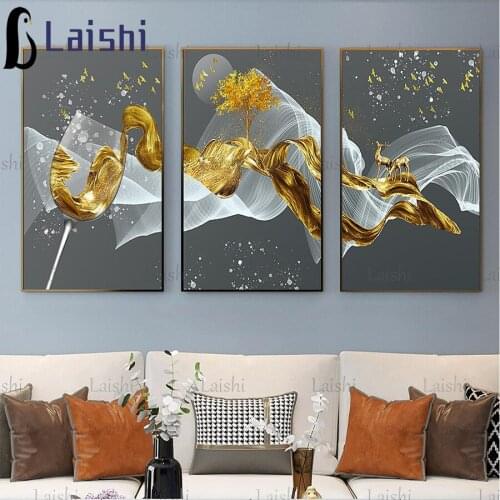 3pcs round drill Abstract premium champagne Diamond Embroidery Diamond Painting Cross Stitch Mosaic Full Square drill Home Decor