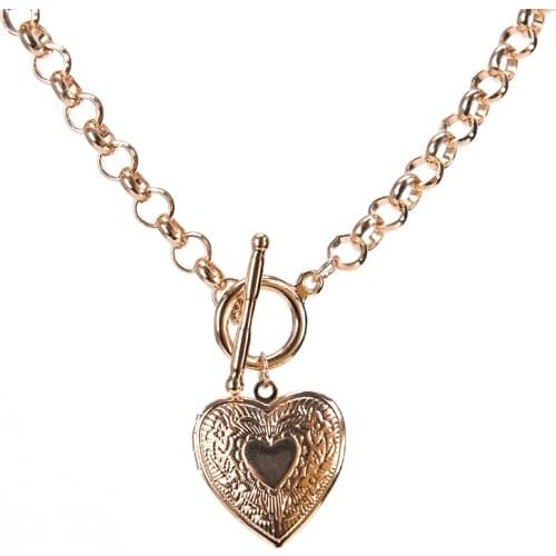 Heart Shaped Picture Frame Pendant Necklaces Fashion Jewelry Big Thick Chain Short Locket Necklace Gift