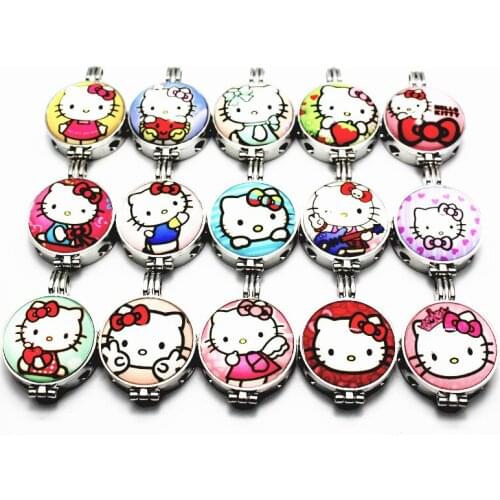 Mix6 pcs/lot 27mm cute Cat Perfume Diffuser Lockets Pendant For Necklace bracelet Woman Jewelry Accessories