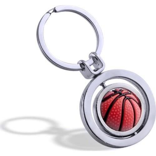 Mini Basketball Football Soccer Shape Decoration Keychain Rotatable Metal Pendant Feature Key Chain Ring Small Waist Decoration