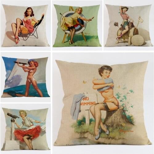 Fashion Sexy Lady Pinup Girl Poster Print Cushion Cover Modern Home Decorative Pillow case Vintage Cotton Linen Car Pillowslip