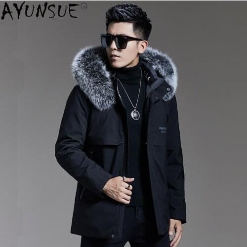 AYUNSUE Mens Jackets Winter 2021 Hooded Fox Fur Collar Coat Men 100% Real Rabbit Fur Liner Jacket Male Casaco Masculino Gxy255
