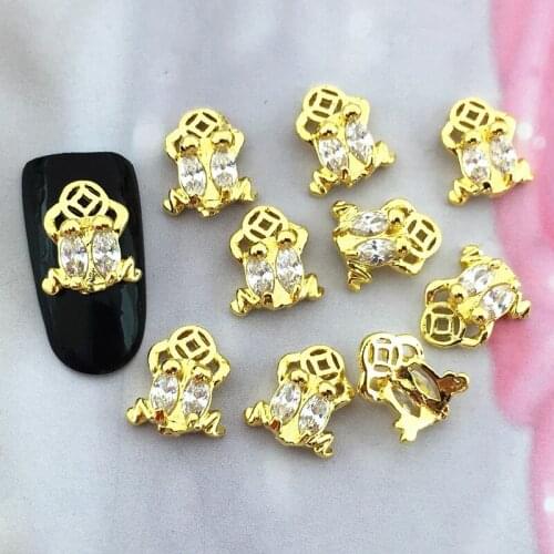 5pcs/pack Japan alloy nail art charms decals luxury shining zircon new year toad coin metal accessories bride nail sticker DIY
