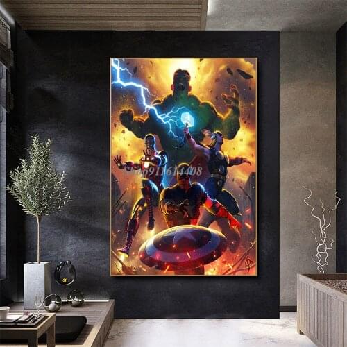 Wall Art Canvas Painting Marvel Movie Anime Avenger Home Decor Captain America IronMan Poster Print on The Livingroom Wall Decor
