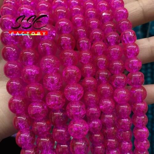 Natural Stone Rose Red Cracked Quartz Glass Beads Round Loose Beads For Jewelry Making Diy Bracelets Accessories 8mm 10mm 15"