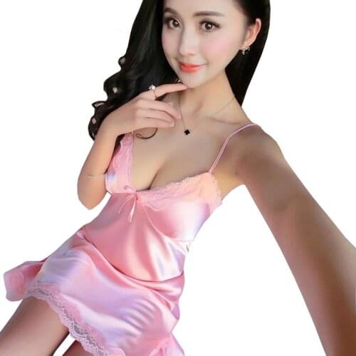 Fashion Sexy Women Night Dress Soft Silk Satin Nightshirts Nightgown Lace Sleepwear Summer Lady Nightwear Sling Nightclothes