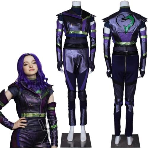 Newest Descendants 3 Cosplay Mal Cosplay Costume Purple Leather Jacket Punk Style Outfits Halloween Costumes for Women