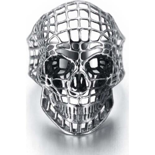 SECRET BOYS Mans Vintage Gothic Stainless Steel Hollow Out Skull Biker Ring Punk Rock Party Rings Biker Jewelry